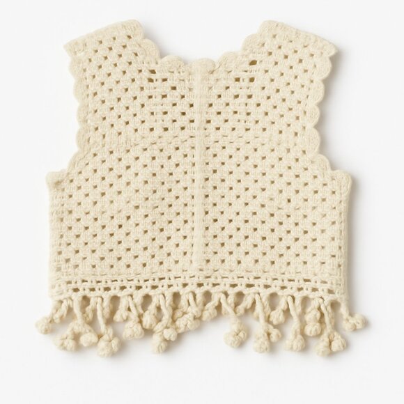 Charabia Crochet Fringe Sweater Vest Size 2 – Cream Boho Toddler Knitwear - Picture 3 of 9